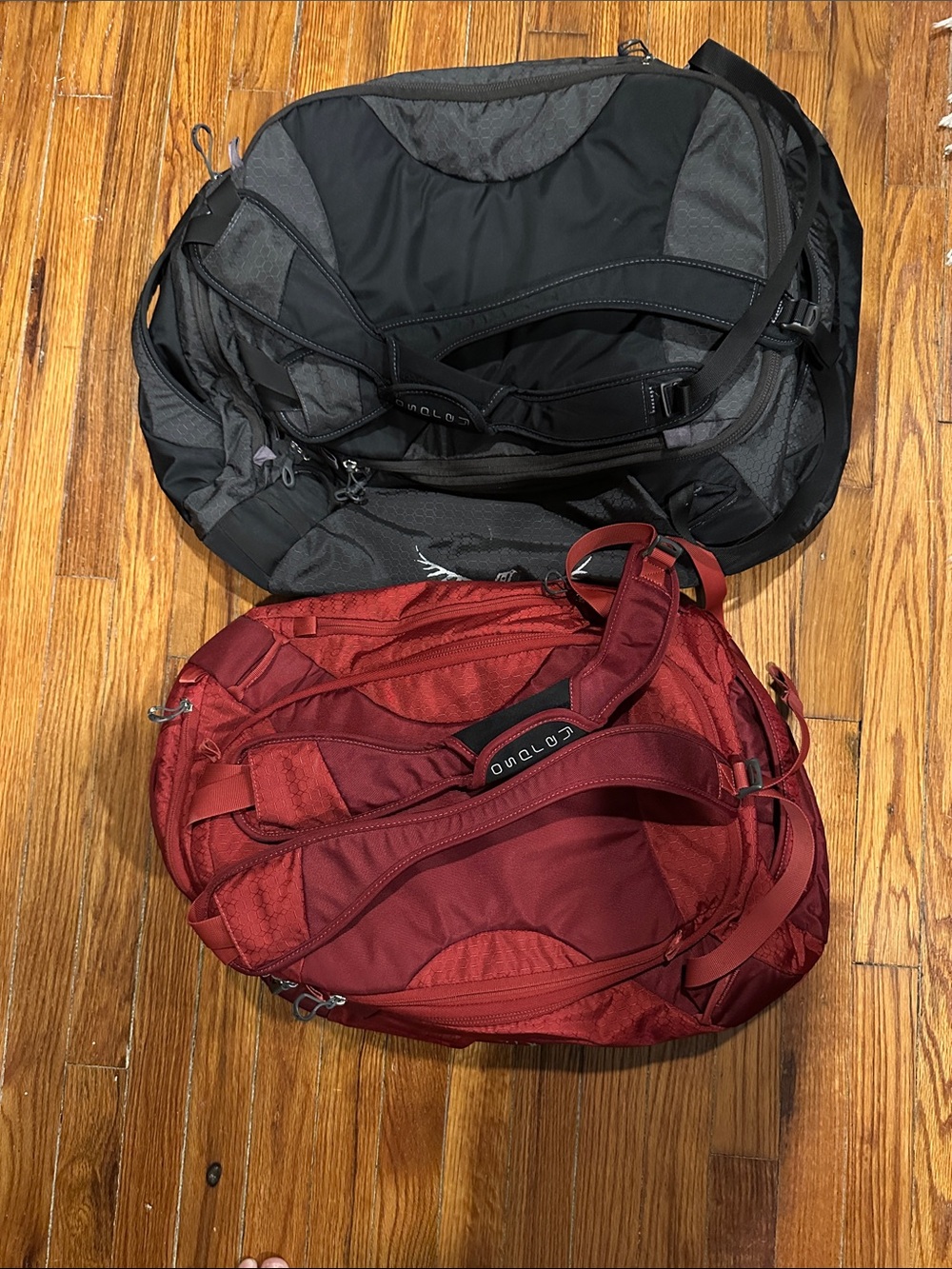Lot of 2 OSPREY Red and Black Backpacks/ Travel Bags